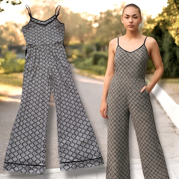 Anthropologie Pants - Anthropologie Monteau Jumpsuit Black & White Geometric Print Size Large